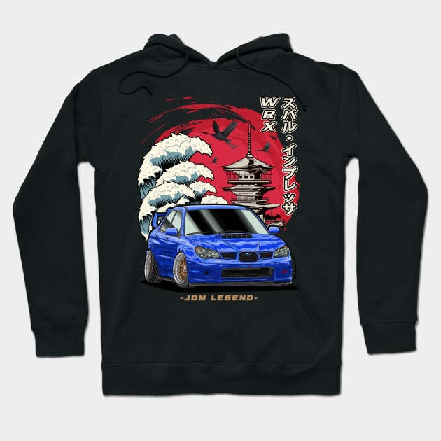 Niippon Blue Subie Impreza WRX STi Hawk Eye Hoodie by Guyvit